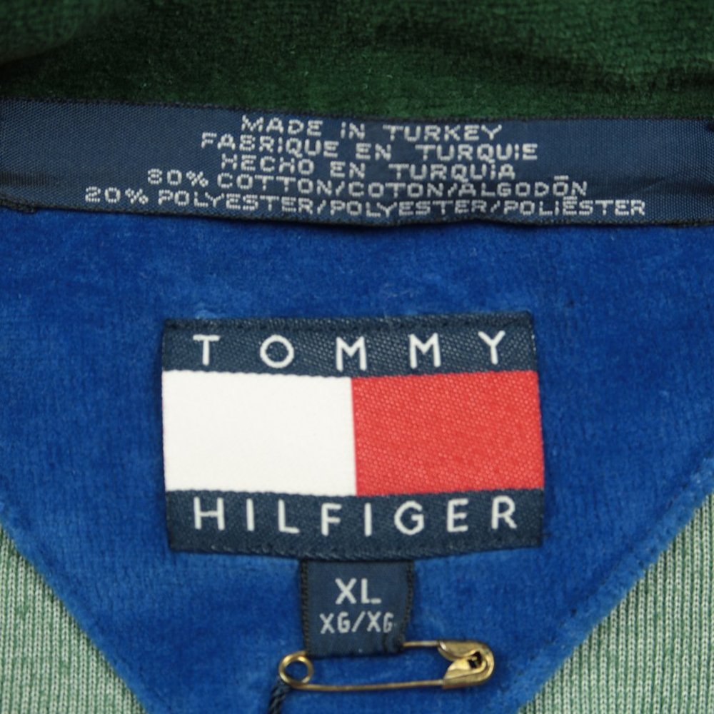 Vintage 1990s Tommy Hilfiger Velour Long Sleeeve Pullover in Green Size XL - Picture 6 of 8